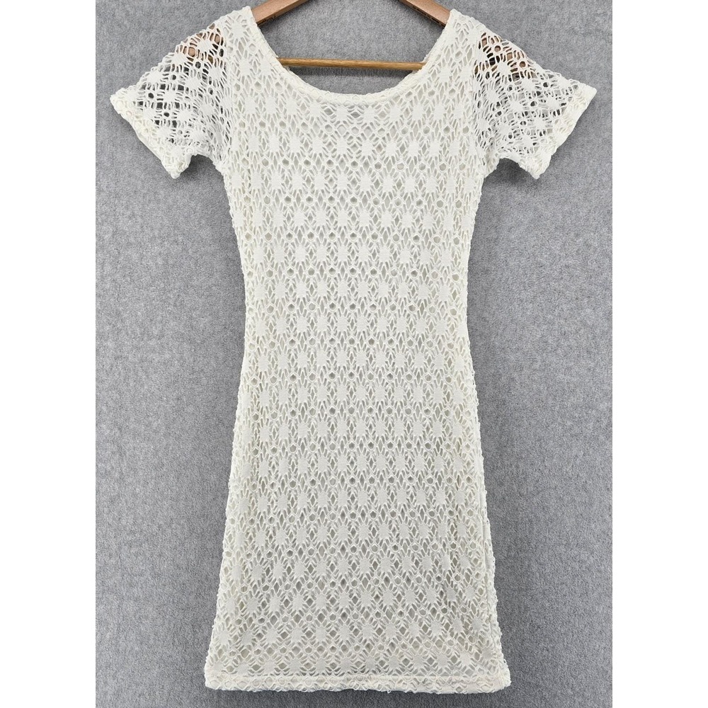 Vtg In Charge White Crochet Mini Dress Juniors M Lined Boho‎ Fairy Cottage 90s